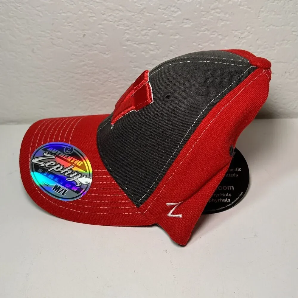 Wisconsin Badgers Hat Cap by Zephyr NCAA Stretch Fit Red / Black M/L Fitted